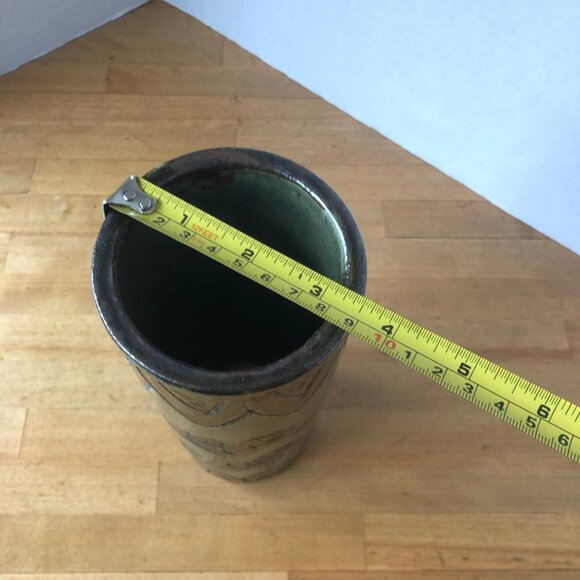 Vintage Japanese Otagiri Incised Vase by OMC Cylinder Pottery Olive Brown Colors - Picture 9 of 10